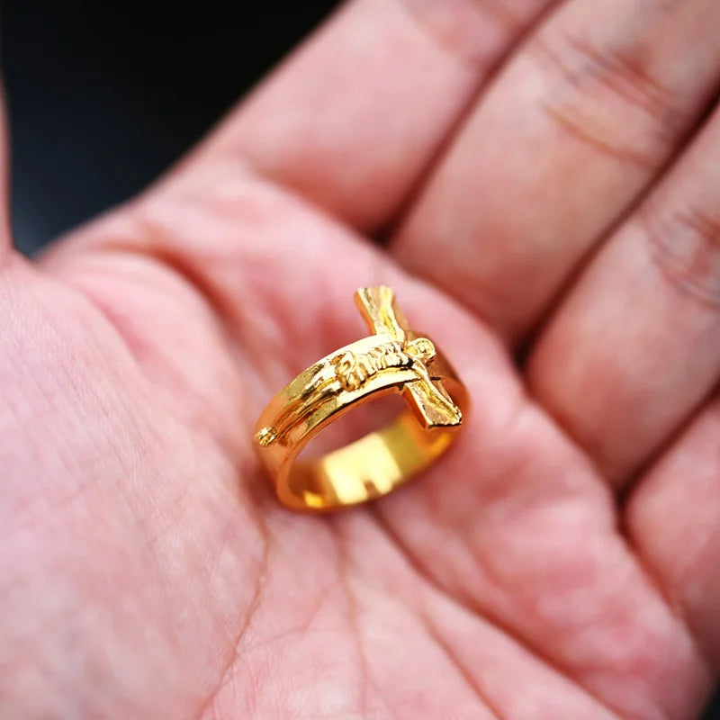 Cross Ring 18K Gold Plated  Stainless Steel Religious Jewelry Unisex Daily Wear Gift