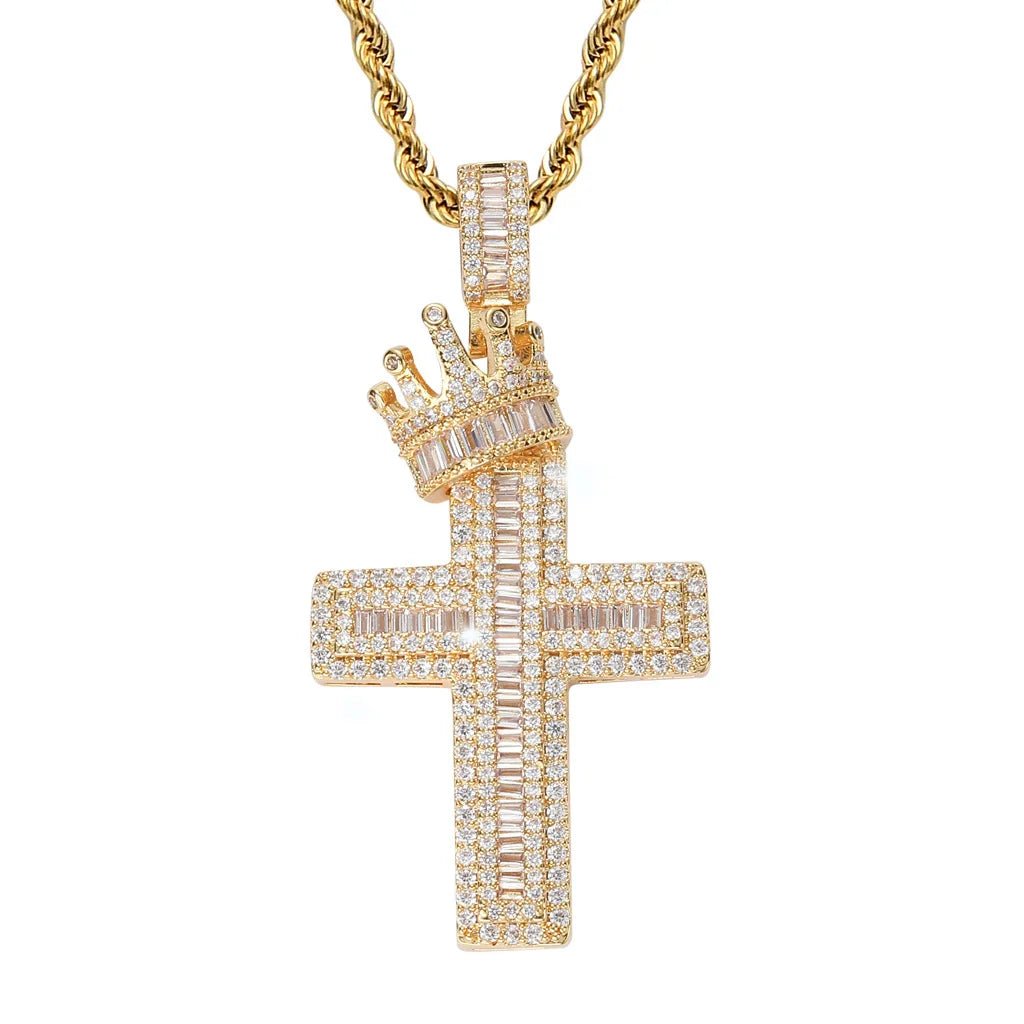 New Crown Cross Hip Hop Pendant Square Zircon Micro Inlaid Retro Personalized Men's and Women's Hip Hop Accessories