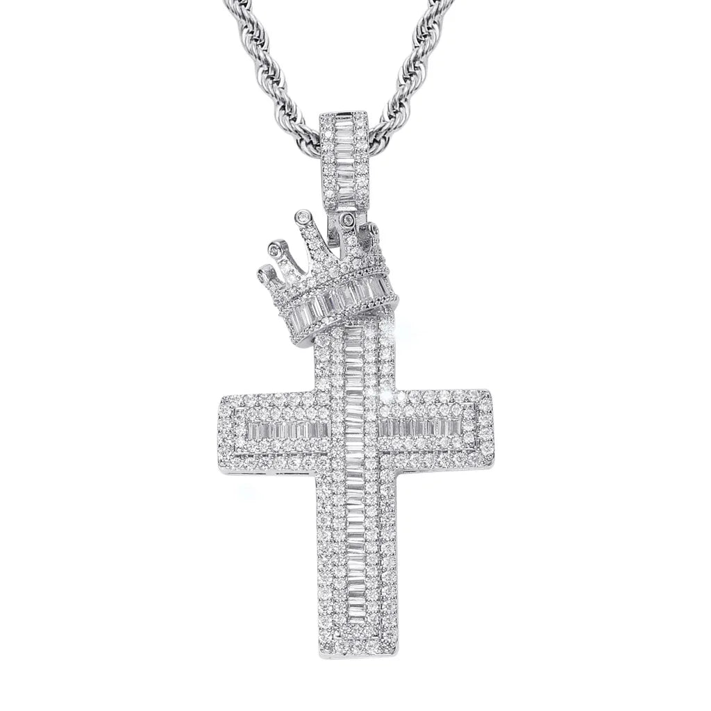 New Crown Cross Hip Hop Pendant Square Zircon Micro Inlaid Retro Personalized Men's and Women's Hip Hop Accessories