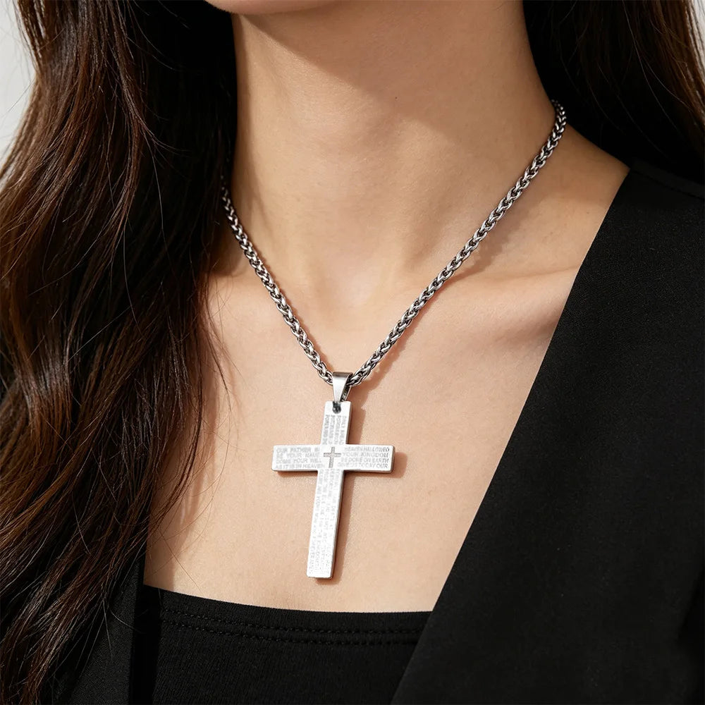Minimalist Dainty  Plated Stainless Steel Christian Cross Necklace Trendy Religious Jesus Design Diamond Zircon Gift