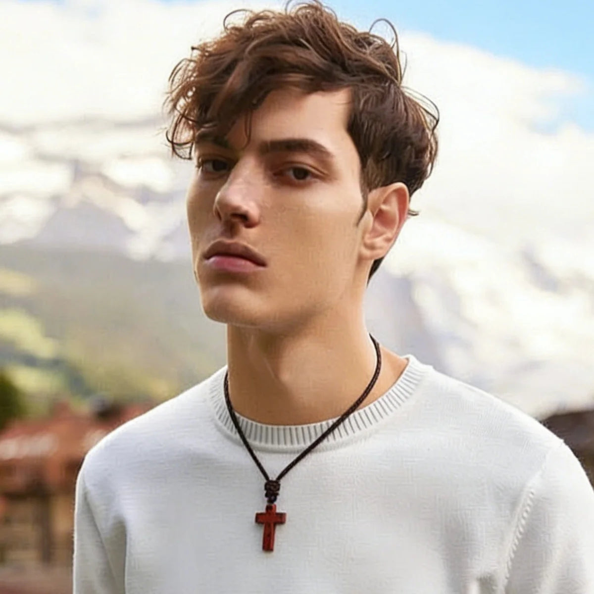 Cross-border Hot Sale Women's Religious Natural Stone Cross Necklace Multi-color Pendant Jewelry