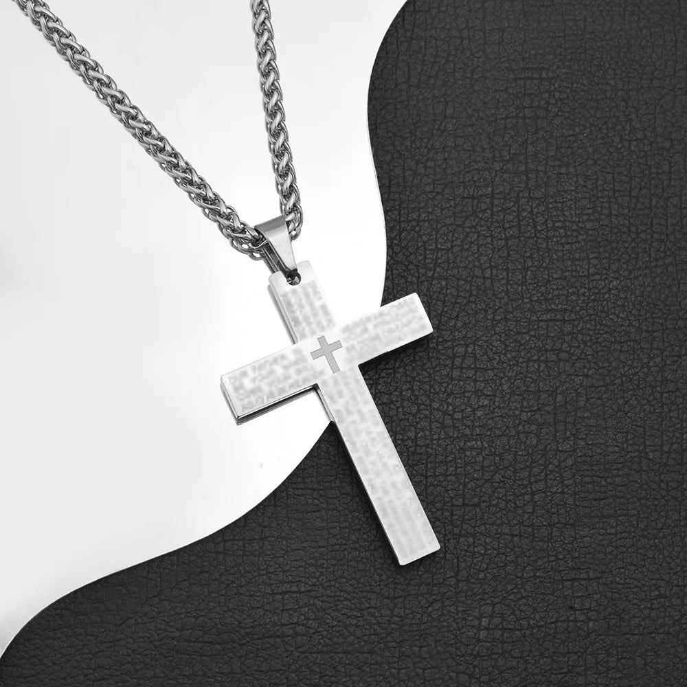 Minimalist Dainty  Plated Stainless Steel Christian Cross Necklace Trendy Religious Jesus Design Diamond Zircon Gift