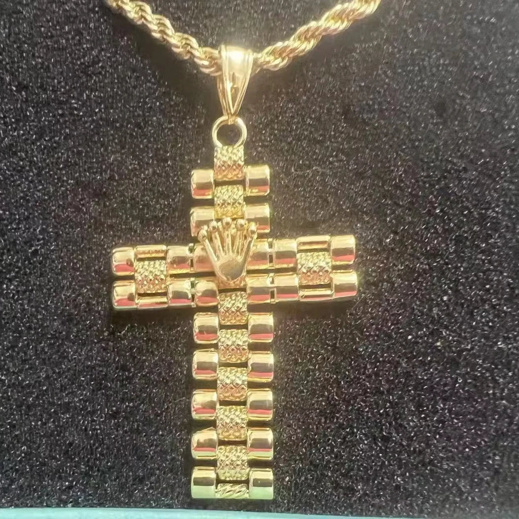 Hip Hop Stainless Steel Cross Catholic Pendant Men Women Gold Vintage Religious Jesus Prayer Amulet Jewelry Gifts