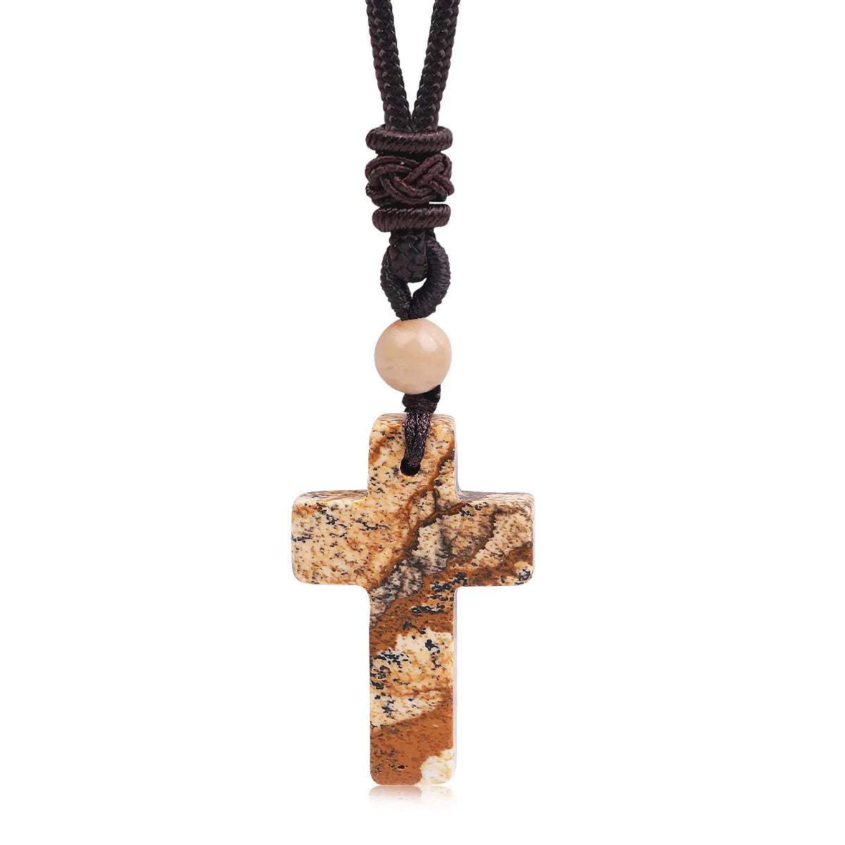 Cross-border Hot Sale Women's Religious Natural Stone Cross Necklace Multi-color Pendant Jewelry