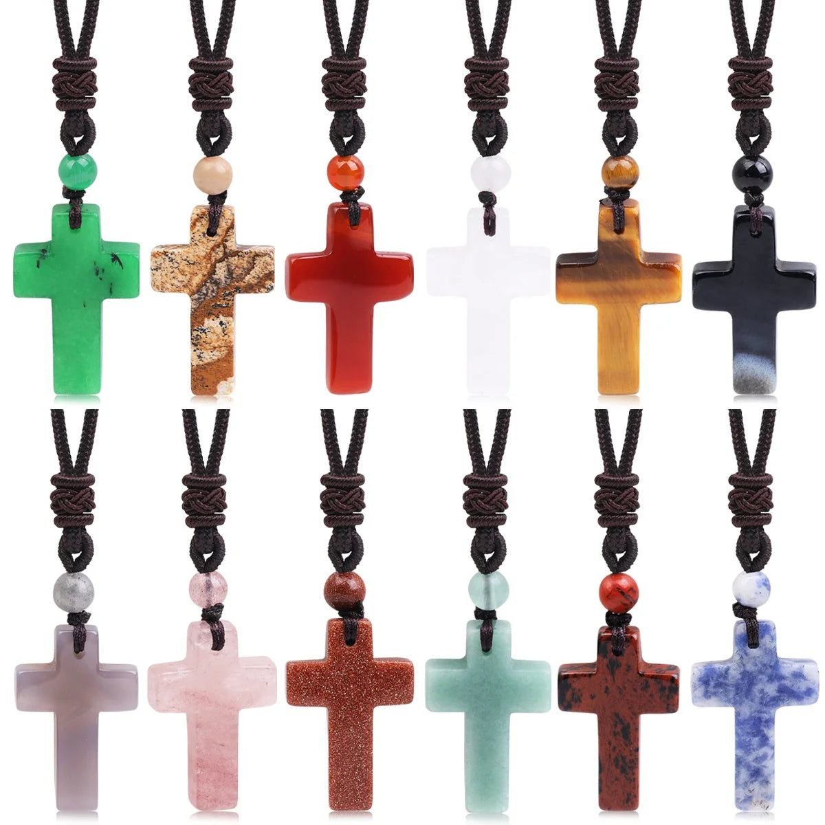 Cross-border Hot Sale Women's Religious Natural Stone Cross Necklace Multi-color Pendant Jewelry