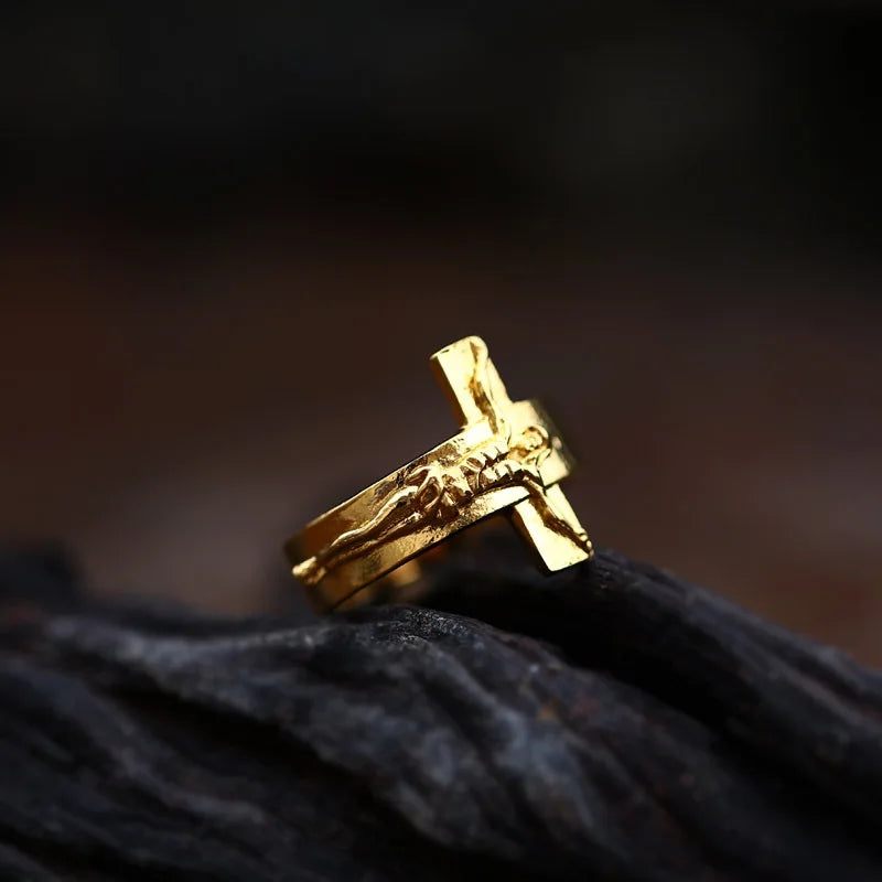 Cross Ring 18K Gold Plated  Stainless Steel Religious Jewelry Unisex Daily Wear Gift