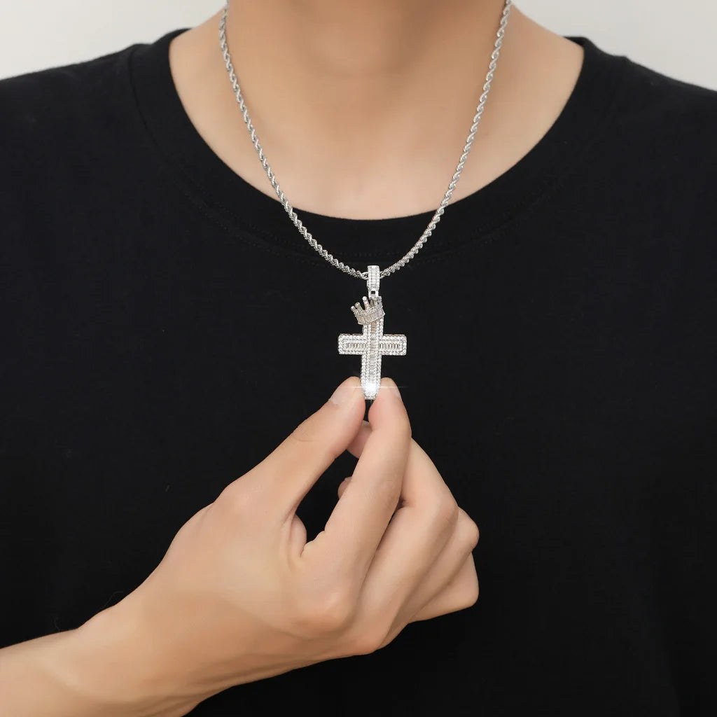 New Crown Cross Hip Hop Pendant Square Zircon Micro Inlaid Retro Personalized Men's and Women's Hip Hop Accessories