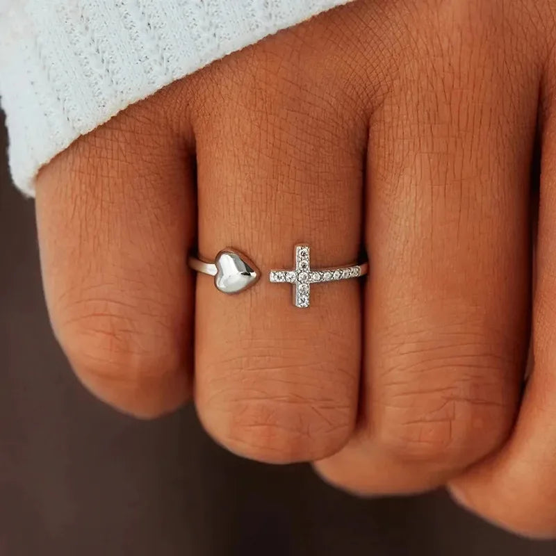 H376 Cross Ring Cubic Zirconia Micro Pave Christian Unisex Fashion Jewelry Gift