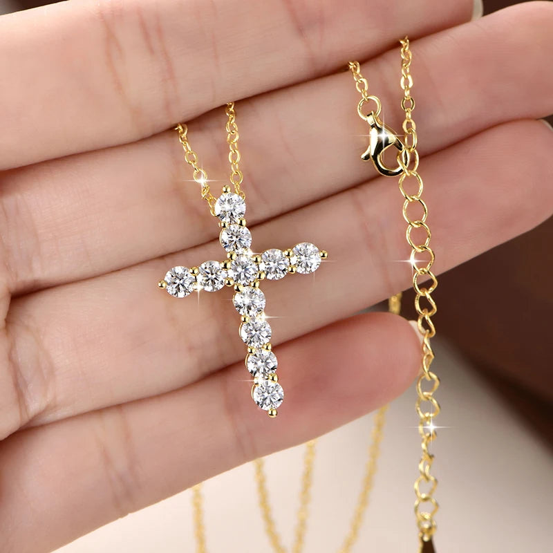 Luxury Sparkling Personalization Religious Jewelry Gifts 3.5mm D Color VVS1 Moissanite Cross Pendant Necklace