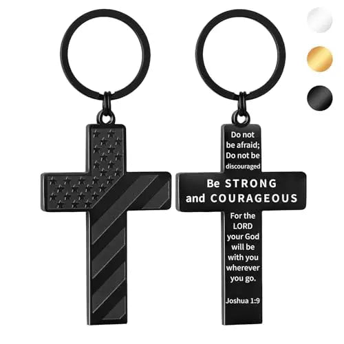 Men's 18+2 Inch Cross American Flag Pendant Necklace Gold Plated Stainless Steel Fashion Jewelry with Bible Verse Boys Gift Idea