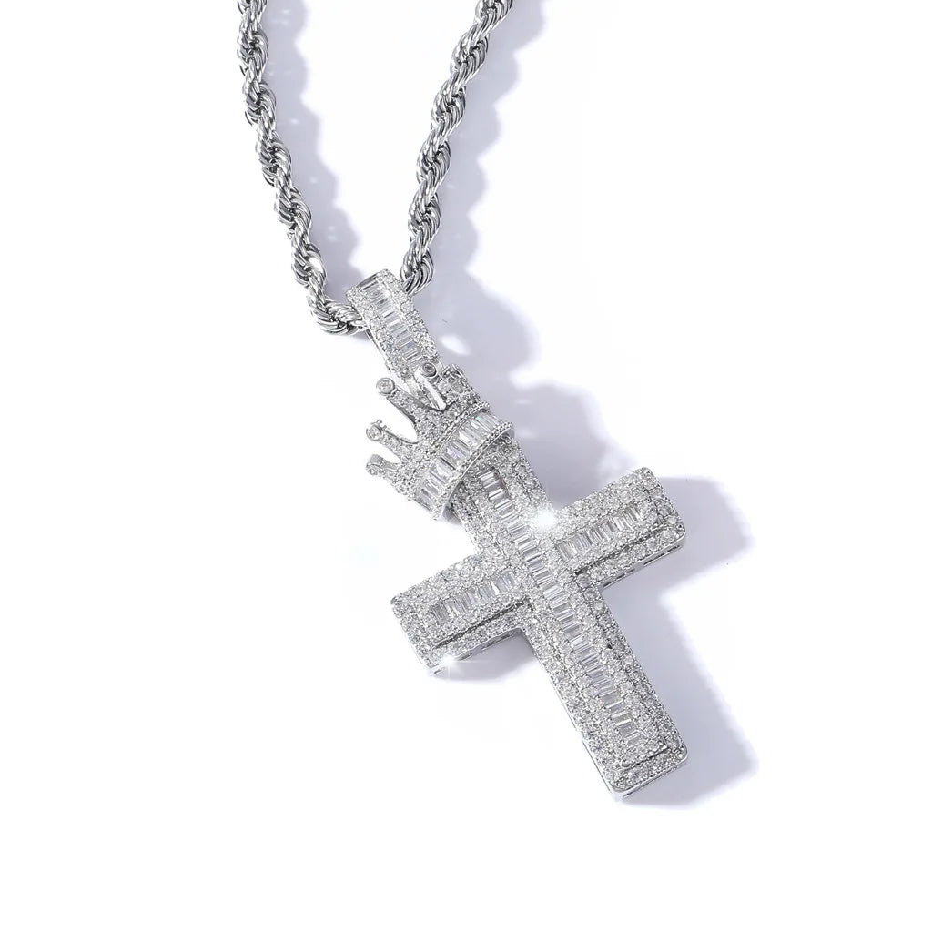 New Crown Cross Hip Hop Pendant Square Zircon Micro Inlaid Retro Personalized Men's and Women's Hip Hop Accessories