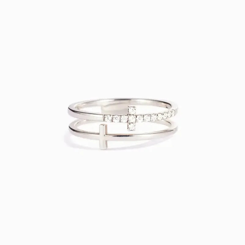 H503 Cross Rings Pave Setting Lab Created Cubic Zirconia Unisex Fashion Jewelry Gift