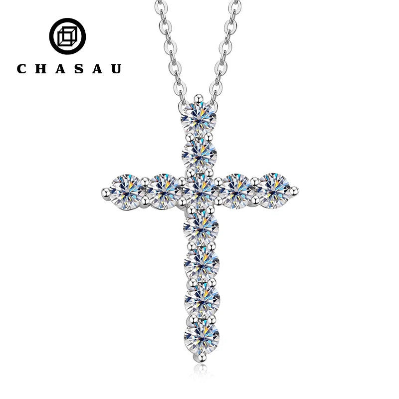 Luxury Sparkling Personalization Religious Jewelry Gifts 3.5mm D Color VVS1 Moissanite Cross Pendant Necklace