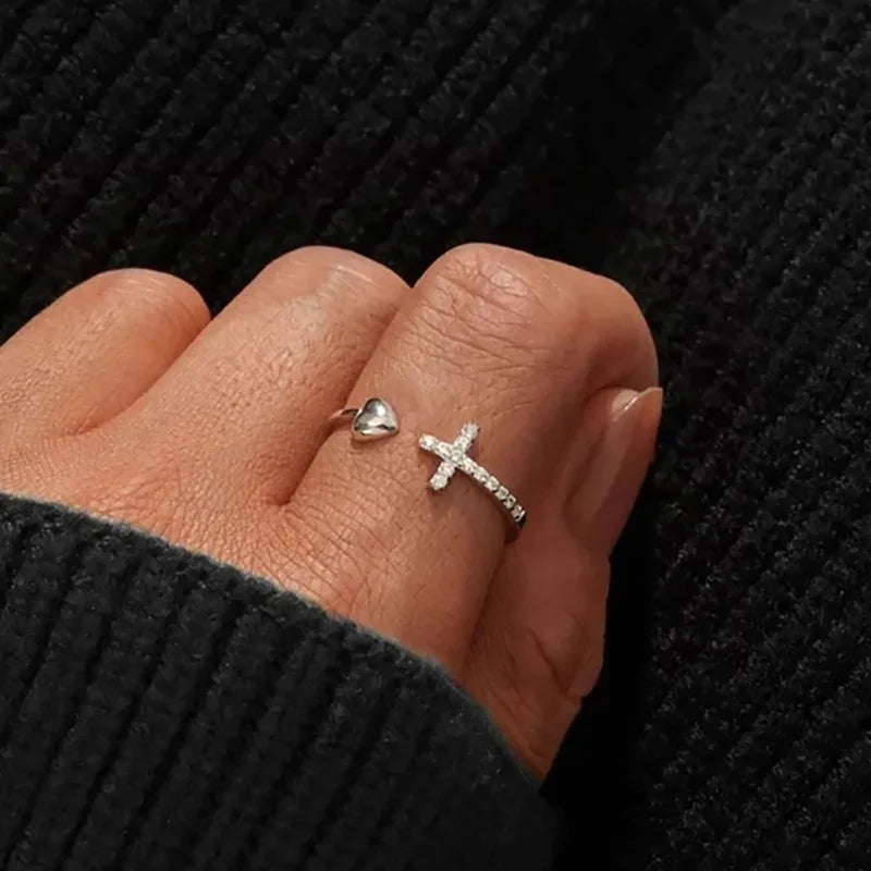 H376 Cross Ring Cubic Zirconia Micro Pave Christian Unisex Fashion Jewelry Gift