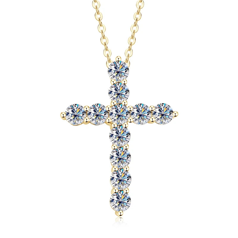 Luxury Sparkling Personalization Religious Jewelry Gifts 3.5mm D Color VVS1 Moissanite Cross Pendant Necklace