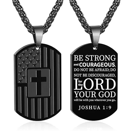 Men's 18+2 Inch Cross American Flag Pendant Necklace Gold Plated Stainless Steel Fashion Jewelry with Bible Verse Boys Gift Idea