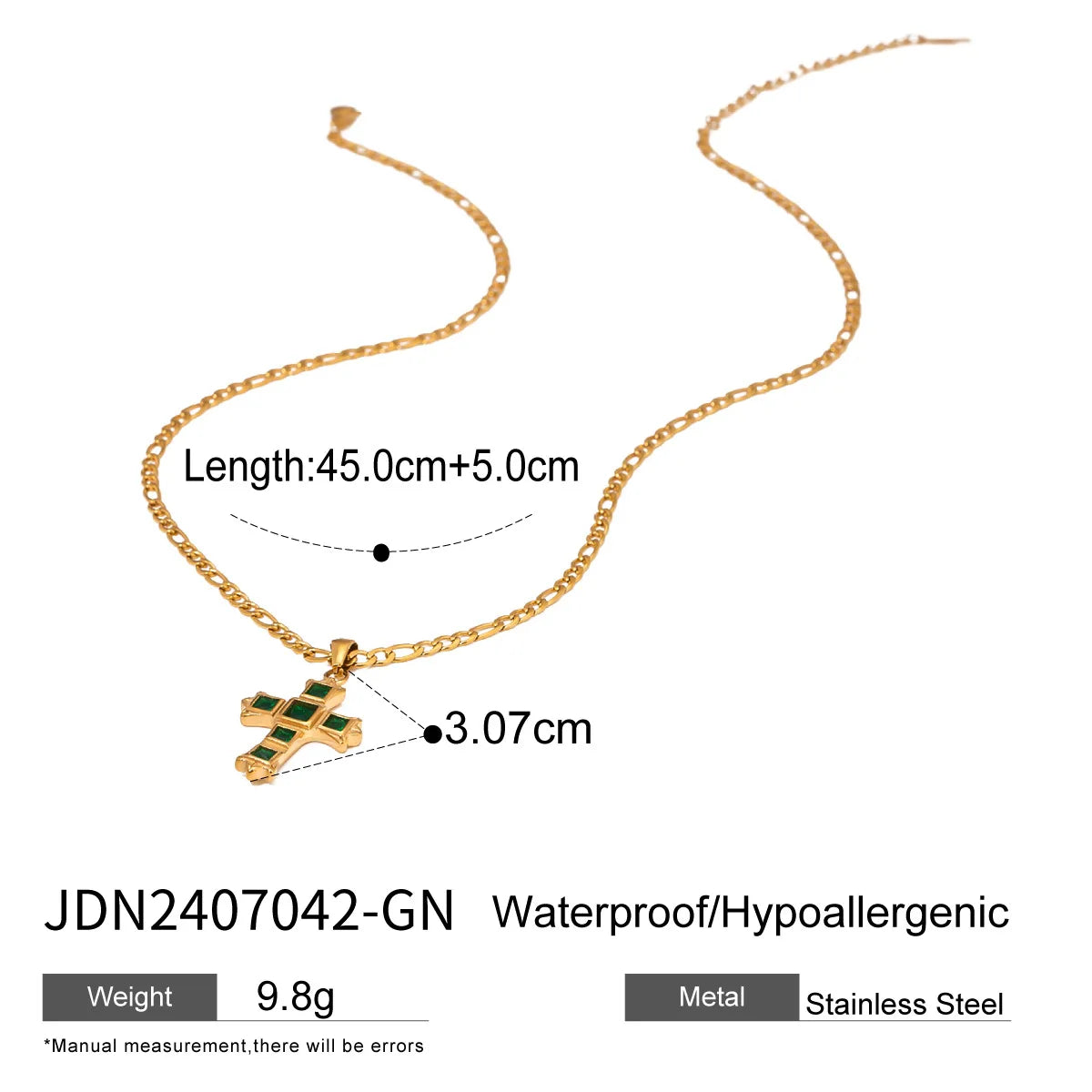 18K Gold Non-Fading Stainless Steel Cross Pendant Necklace Women's Religious Jewelry Cruz De Acero Inoxidable
