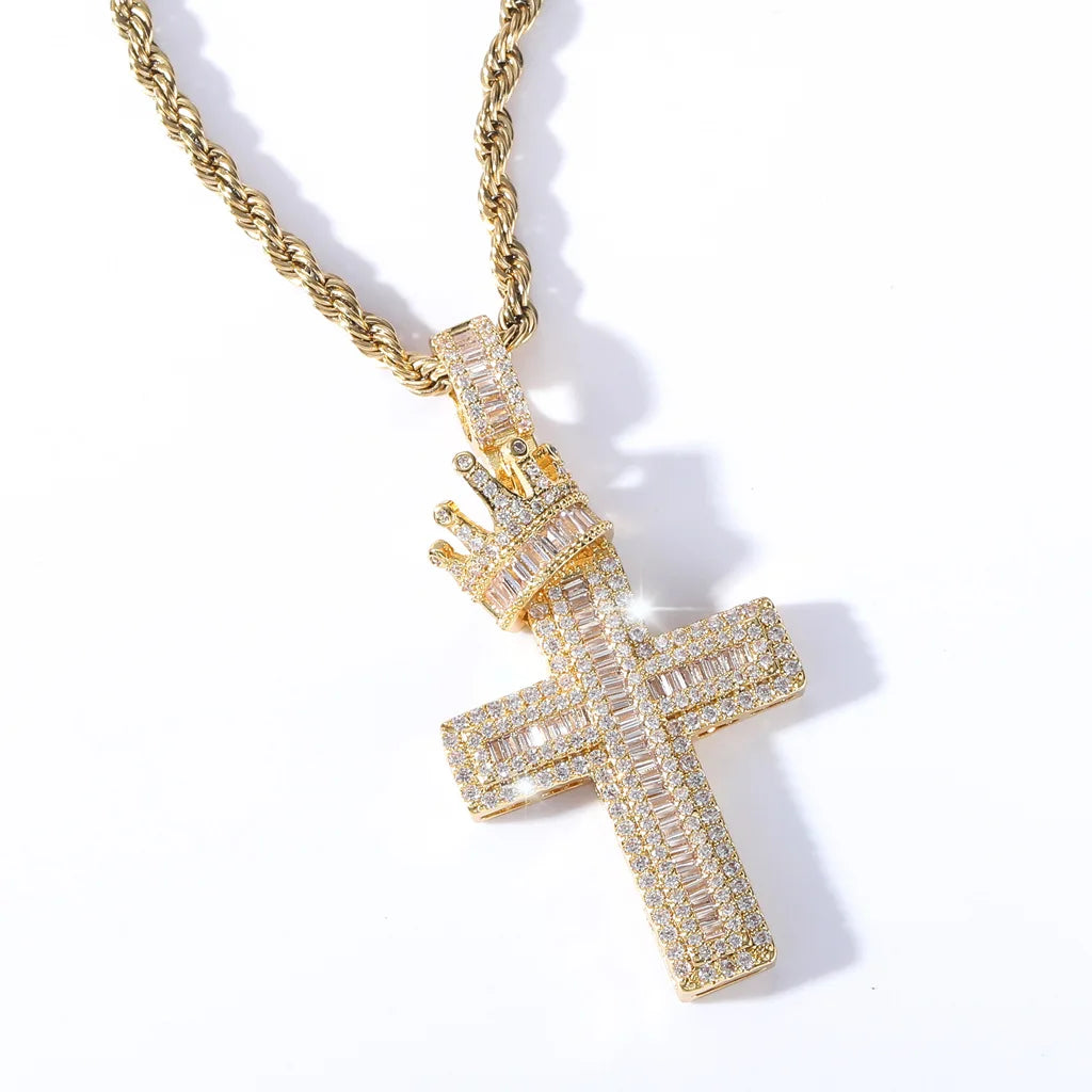 New Crown Cross Hip Hop Pendant Square Zircon Micro Inlaid Retro Personalized Men's and Women's Hip Hop Accessories