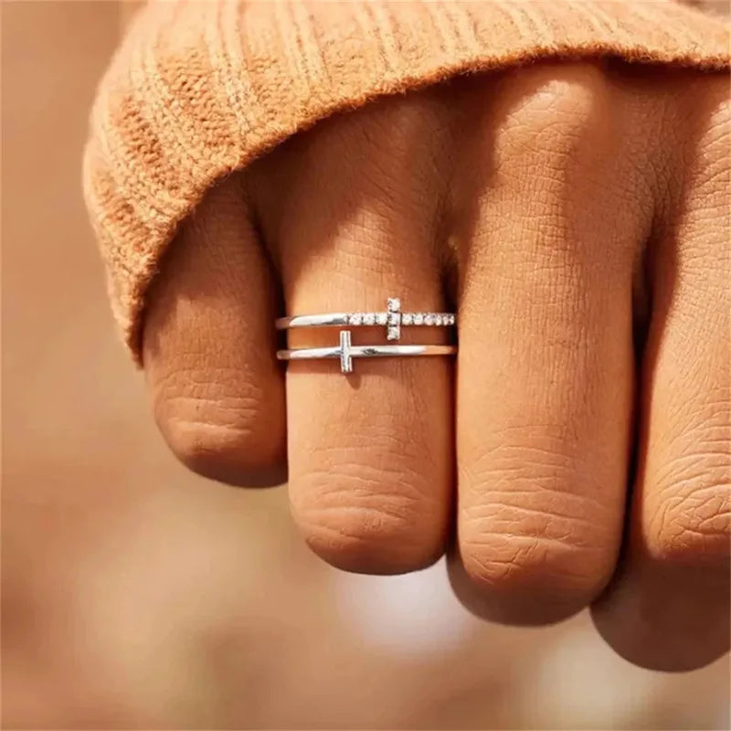 H503 Cross Rings Pave Setting Lab Created Cubic Zirconia Unisex Fashion Jewelry Gift