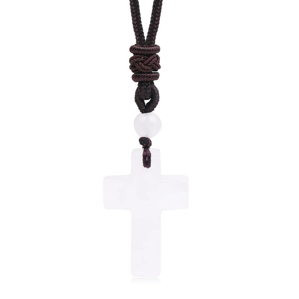 Cross-border Hot Sale Women's Religious Natural Stone Cross Necklace Multi-color Pendant Jewelry