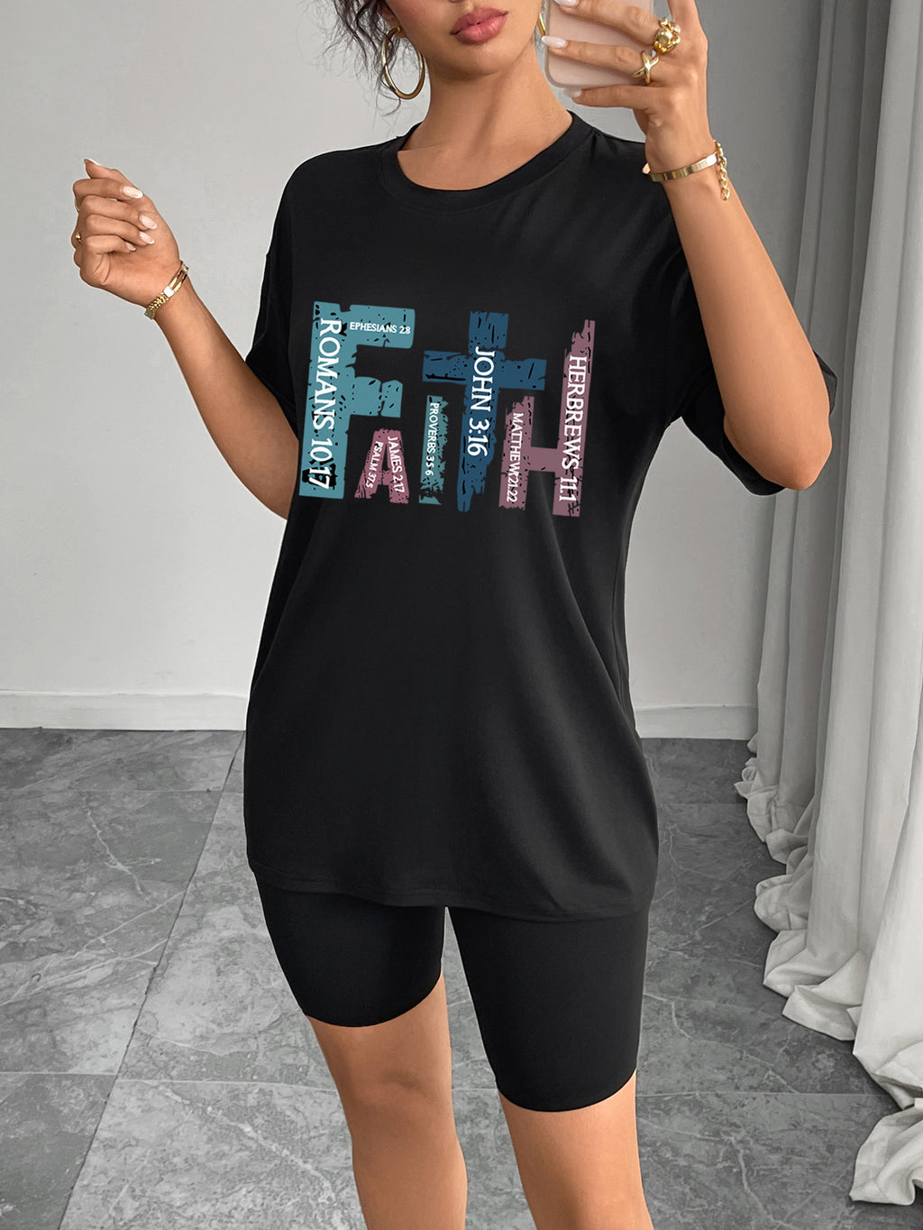 European and American Women's Casual Multi-Color Round Neck Short-Sleeved Simple Fashion Sports Tops Pure Color Loose Printed T-Shirts