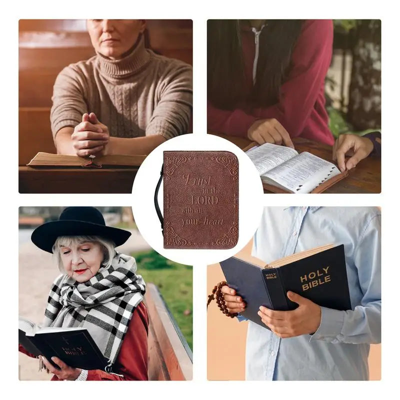 Women Classic Print Bible Bag Zipper Handle Handbags Bible PU Leather Cover Hymns Bible Case Carrying Bible Storage Bags