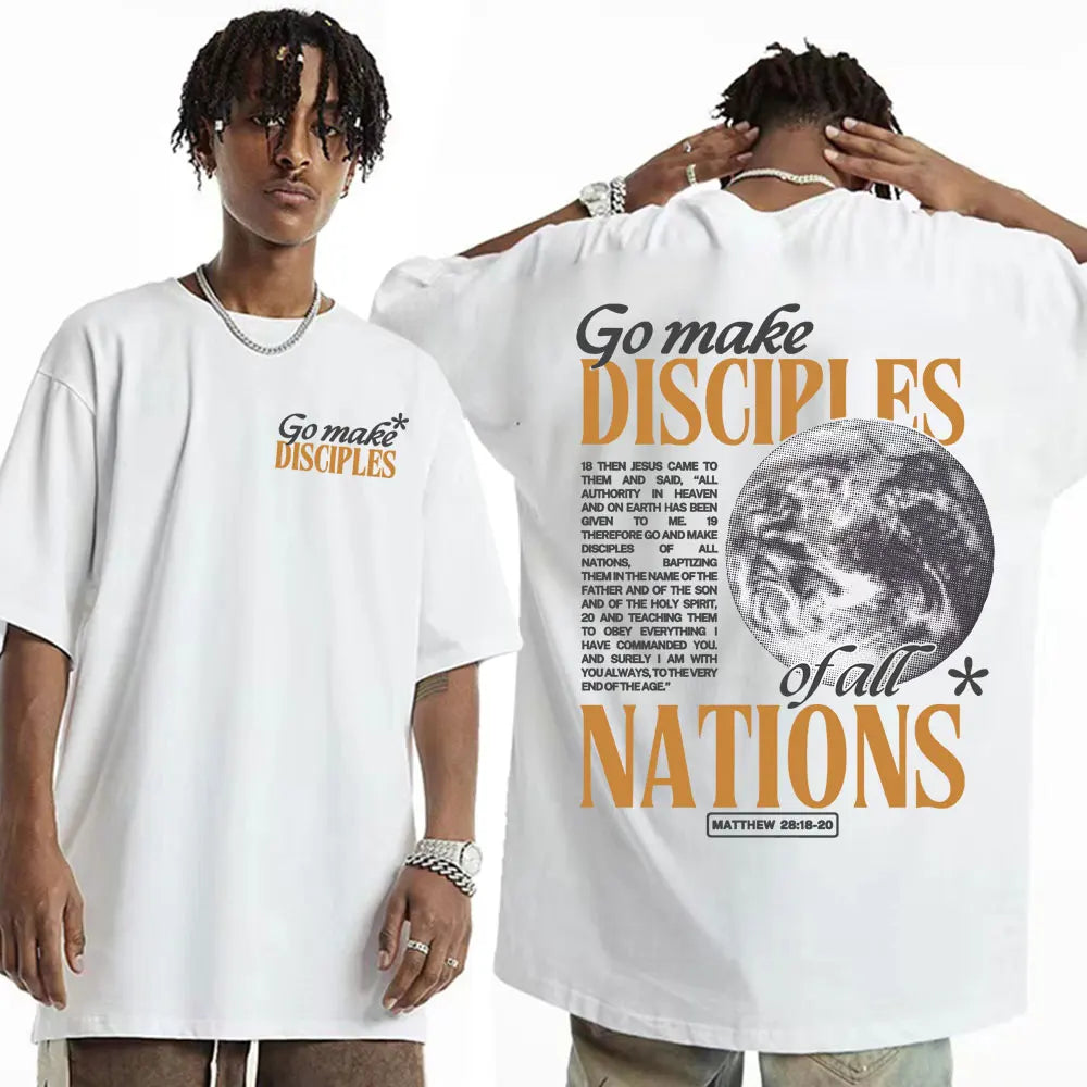 Go Make Disciples Christian Streetwear T Shirts Vintage Men Bible T Shirt Women's Fashion Aesthetic Cotton Short Sleeve T-shirts