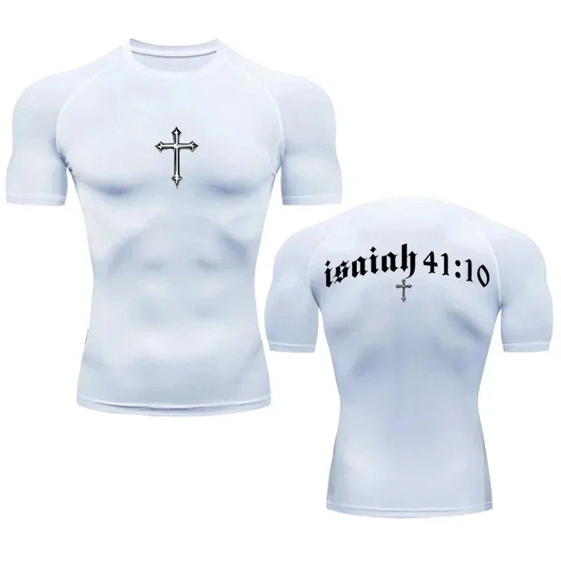 Bible Cross Jesus Christ Graphic Compression Tee Shirt Men Gym Workout Baselayers Rash Guard Athletic Quick Dry T-Shirt