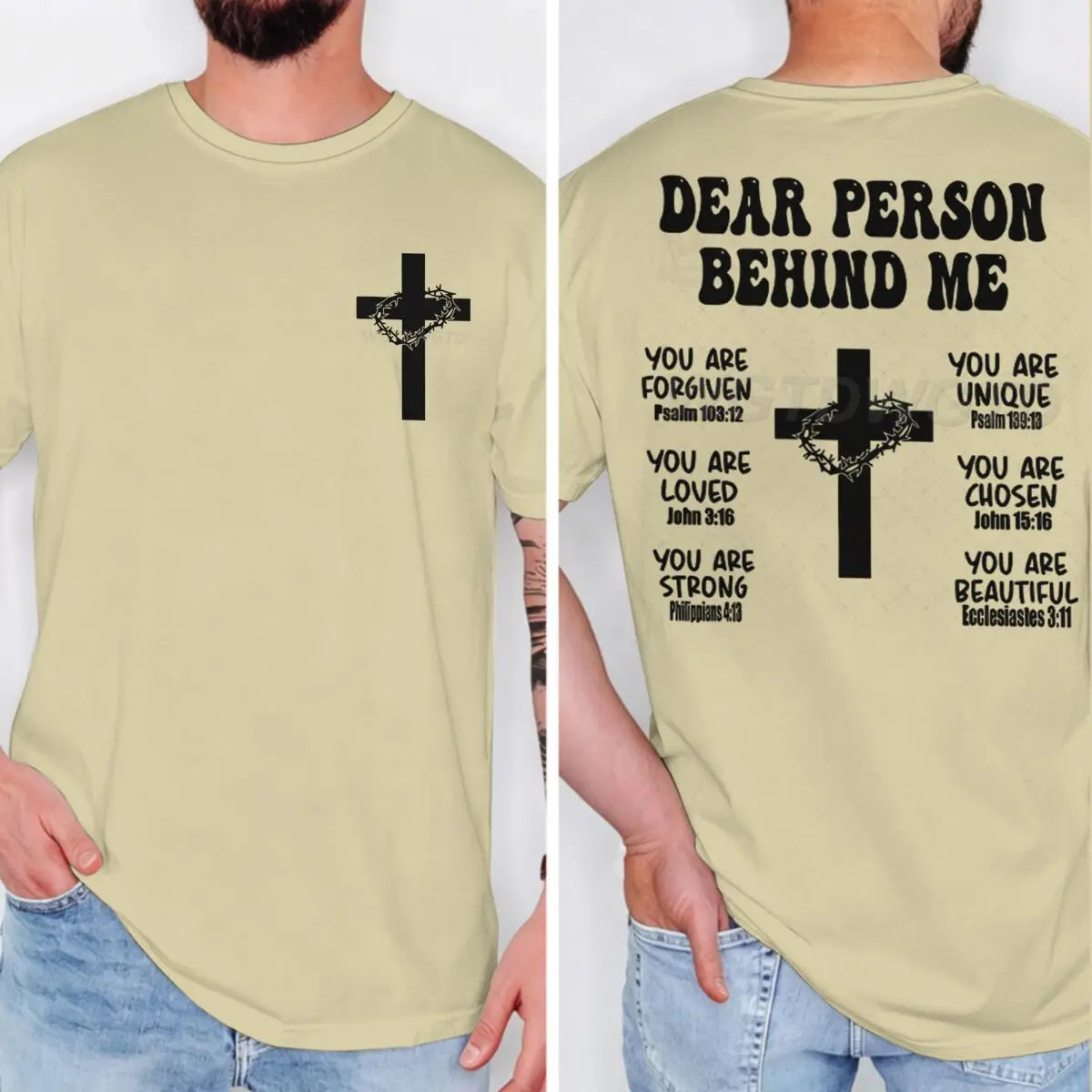 Christian Bible Verse T-shirt "Dear Person Behind Me" Print Men Tshirts Vintage Jesus Trendy Tee Top Short Sleeve Ropa Hombre