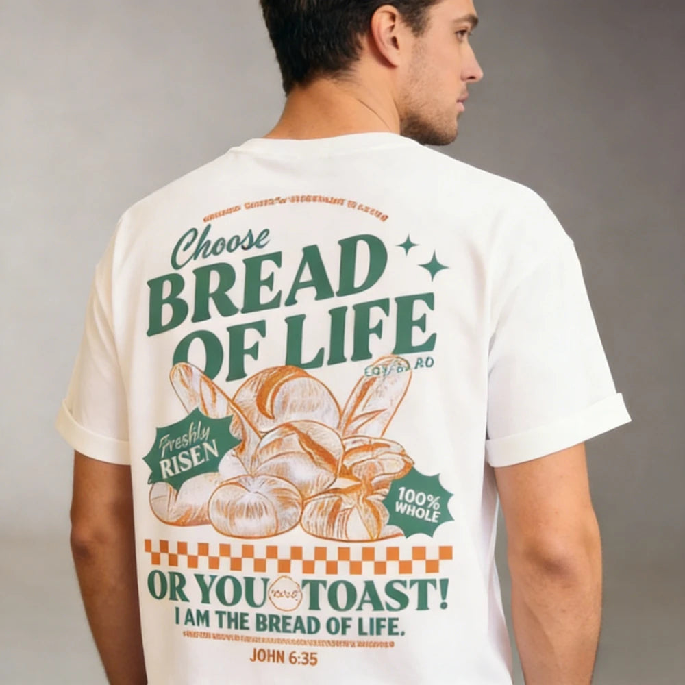 Bread of Life Funny Christian T-Shirt Bible Verse Inspirational Graphic Tee Loose Retro Jesus Faith Men Shirt Vintage Unisex Top