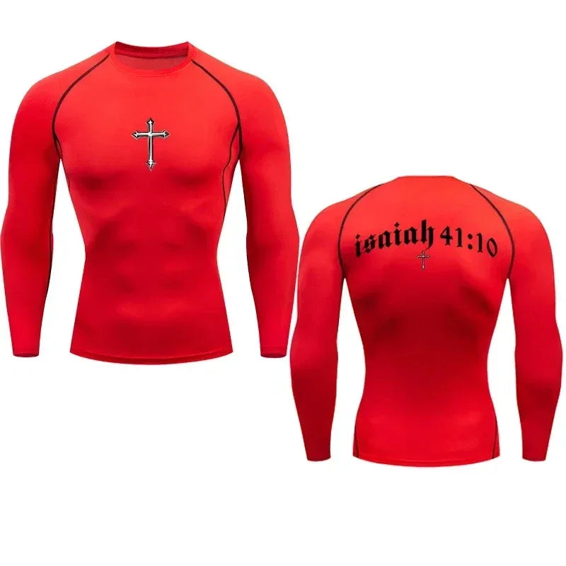 Bible Cross Jesus Christ Graphic Compression Tee Shirt Men Gym Workout Baselayers Rash Guard Athletic Quick Dry T-Shirt