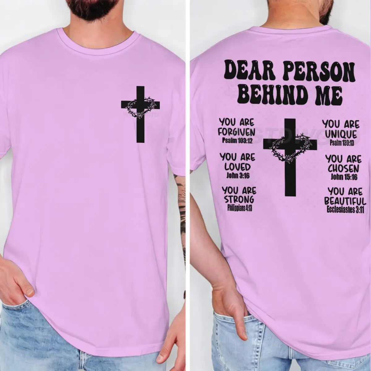 Christian Bible Verse T-shirt "Dear Person Behind Me" Print Men Tshirts Vintage Jesus Trendy Tee Top Short Sleeve Ropa Hombre