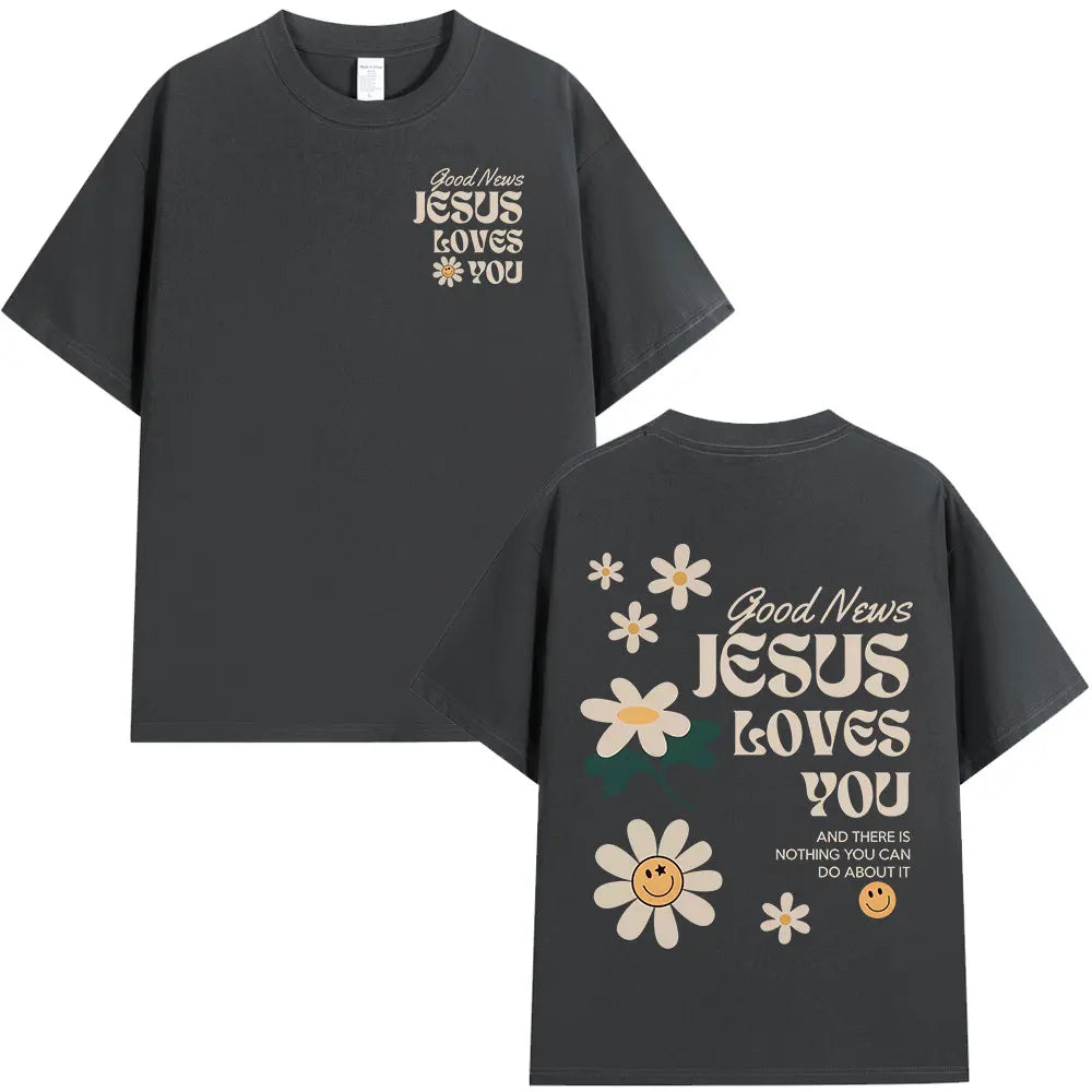 Good News Jesus Loves You Christian Bible Verse T-shirts Men's Women Clothing Fashion Harajuku Short Sleeves T Shirts Streetwear