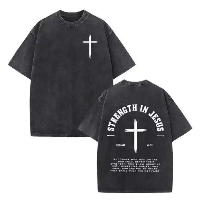 Christian Jesus Faith Over Fear Bible Verse Washed T-shirts Men Women Fashion Vintage Oversized T Shirts Harajuku Cotton T-shirt