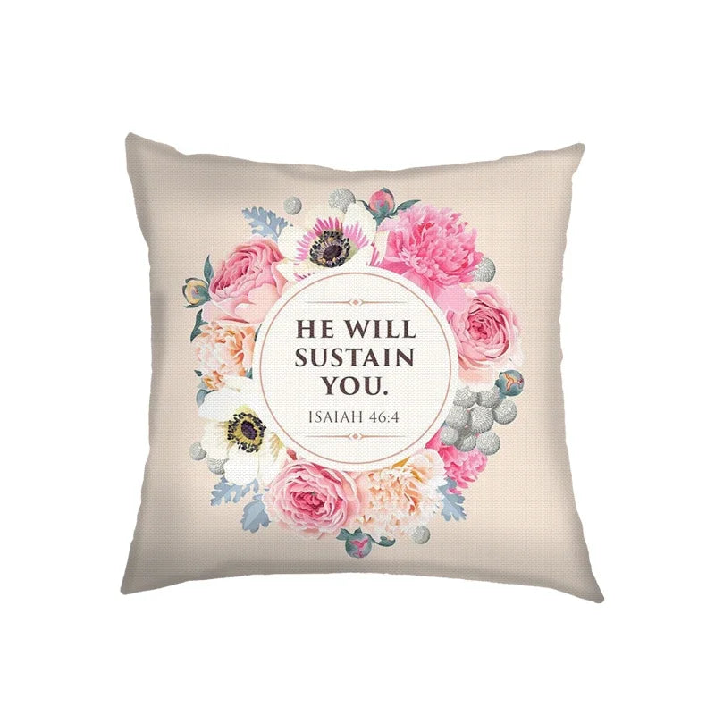 Flower Bible Verse Double-side Print Cushion Covers Christian Biblical Proverbs Pillowcase Home Decor Sofa Bedroom Pillow Cover