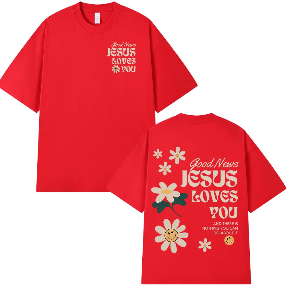 Good News Jesus Loves You Christian Bible Verse T-shirts Men's Women Clothing Fashion Harajuku Short Sleeves T Shirts Streetwear