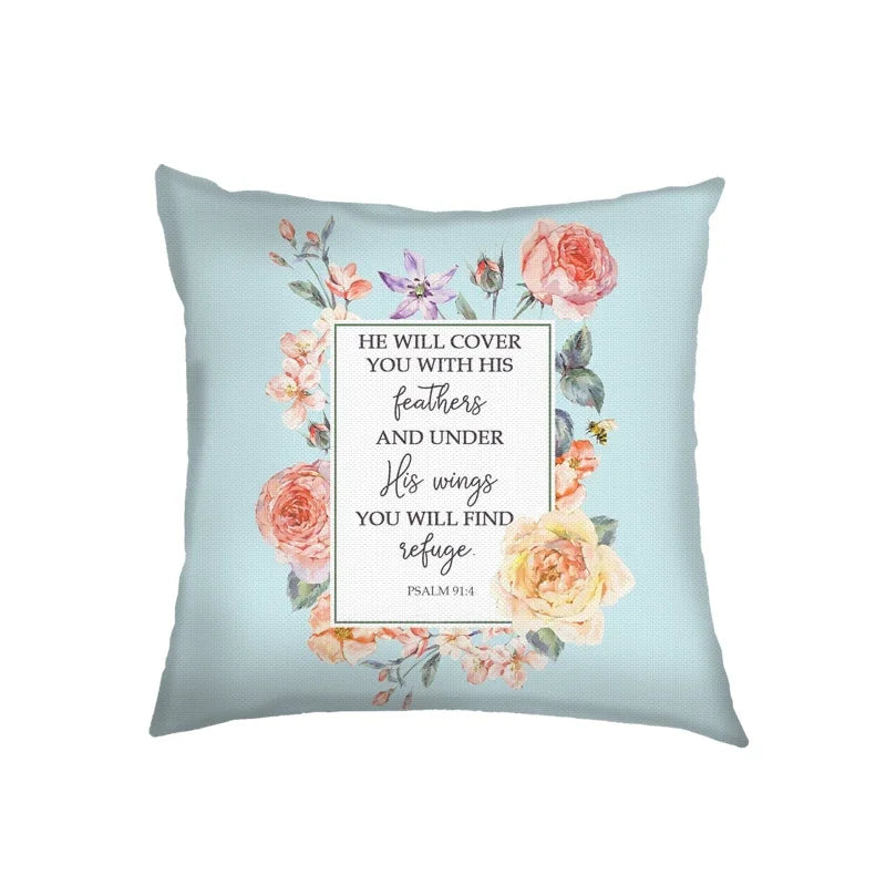 Flower Bible Verse Double-side Print Cushion Covers Christian Biblical Proverbs Pillowcase Home Decor Sofa Bedroom Pillow Cover