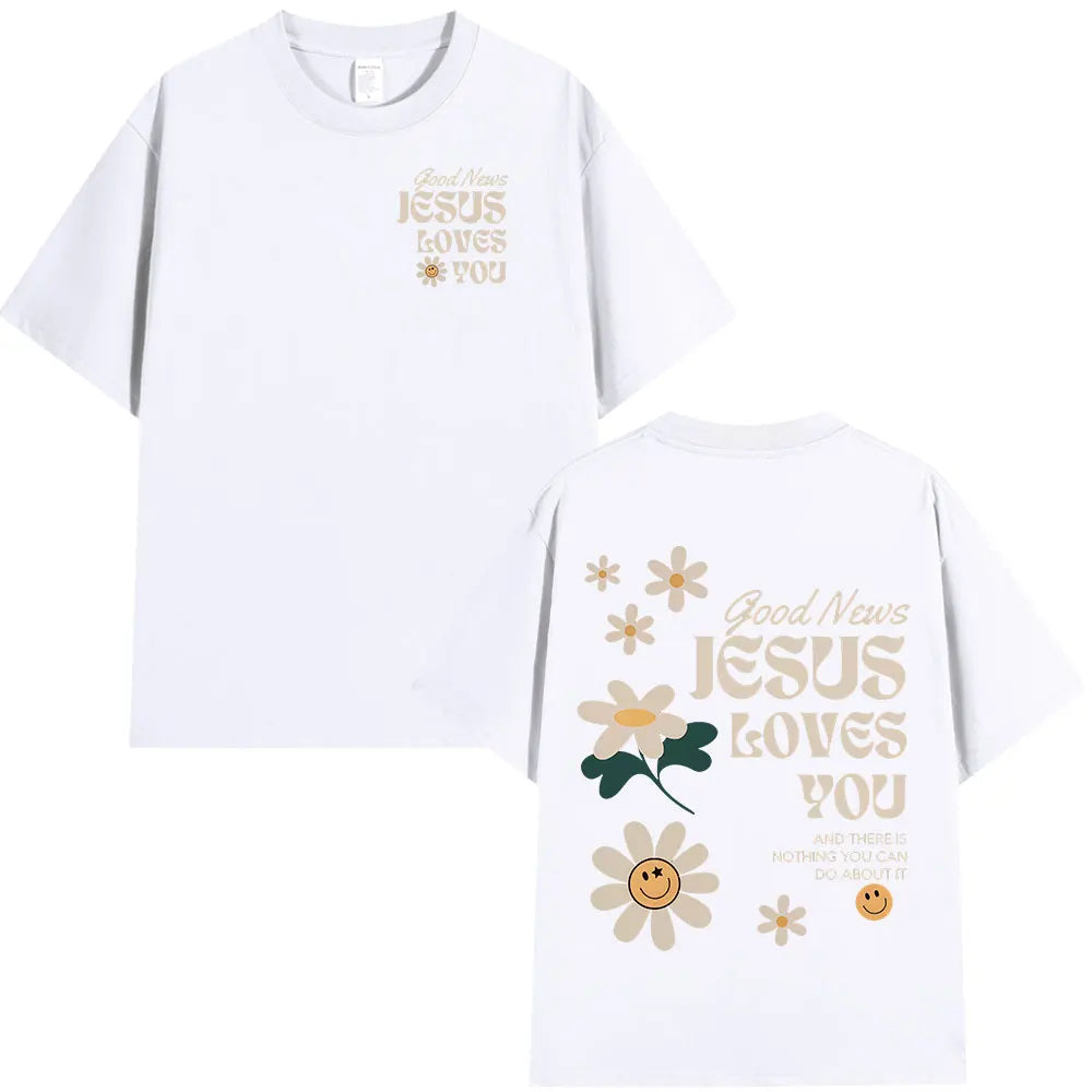 Good News Jesus Loves You Christian Bible Verse T-shirts Men's Women Clothing Fashion Harajuku Short Sleeves T Shirts Streetwear