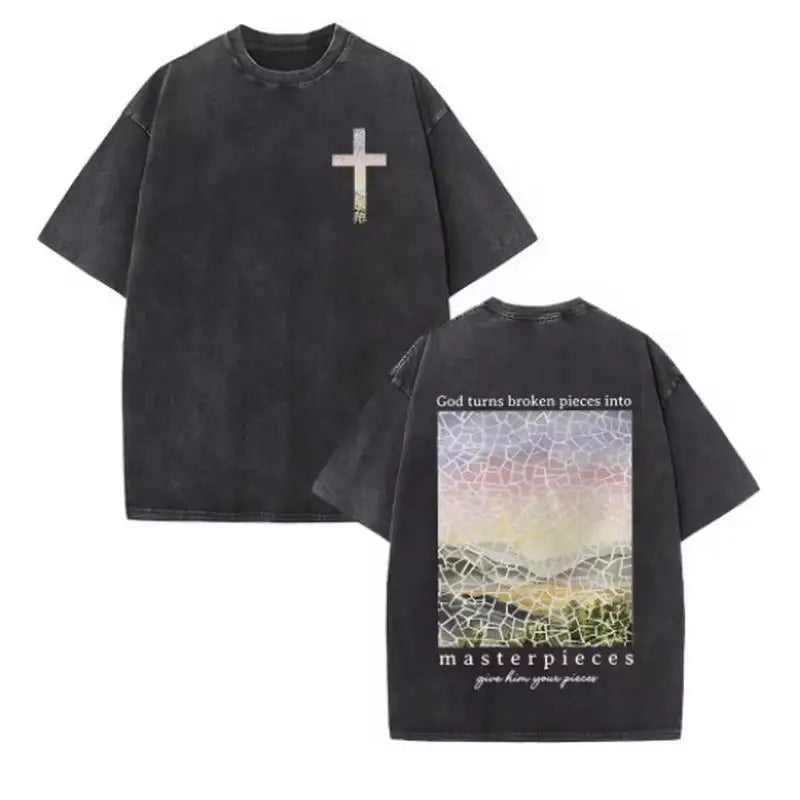 Christian Jesus Faith Over Fear Bible Verse Washed T-shirts Men Women Fashion Vintage Oversized T Shirts Harajuku Cotton T-shirt