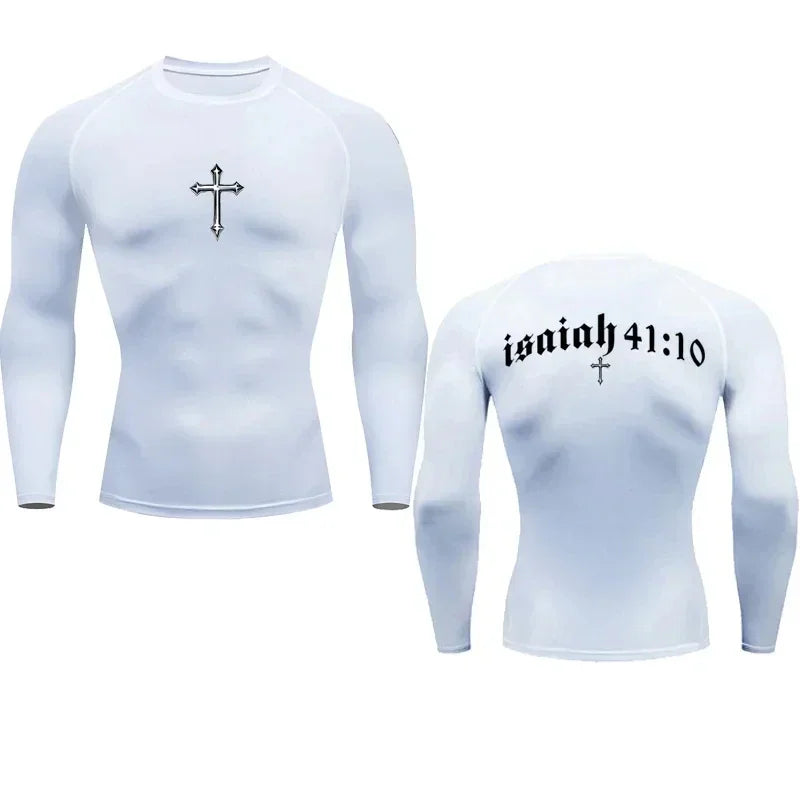 Bible Cross Jesus Christ Graphic Compression Tee Shirt Men Gym Workout Baselayers Rash Guard Athletic Quick Dry T-Shirt