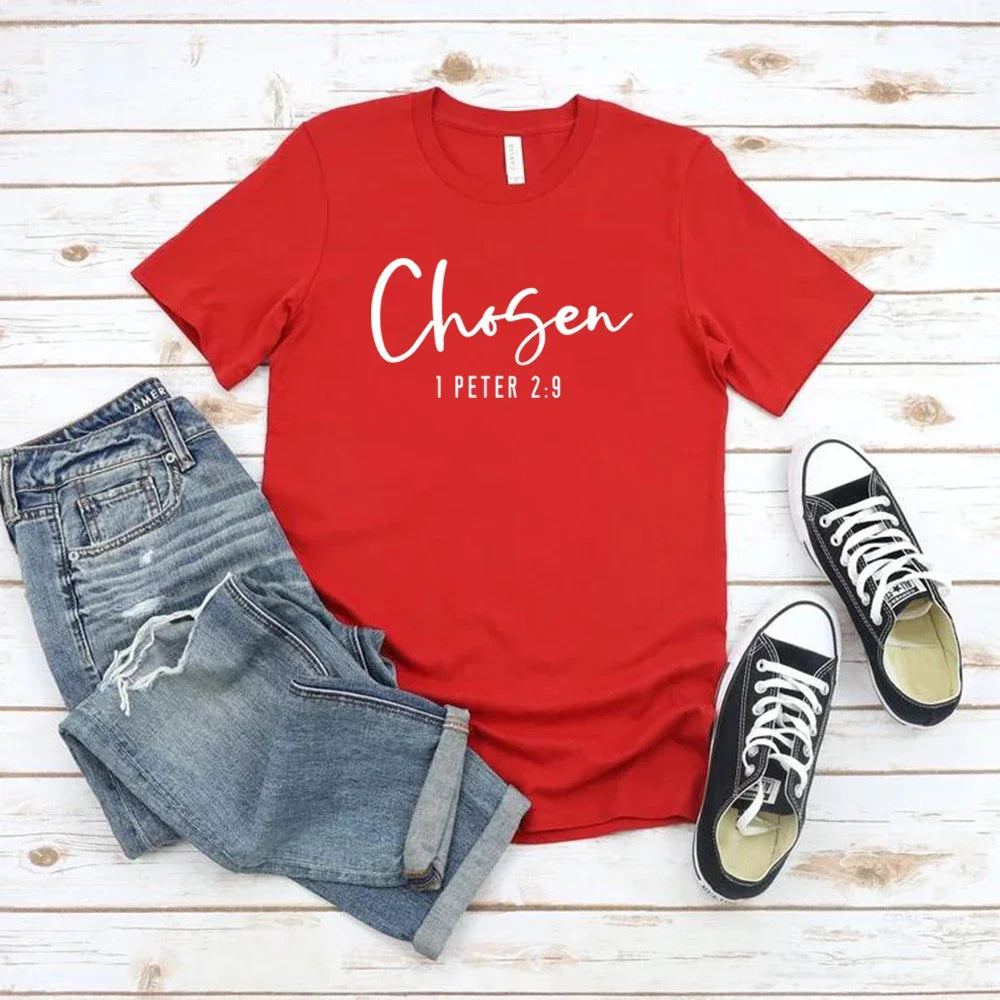 Chosen 1 Peter 2:9 T-Shirt Christian Shirt for Women Christian Apparel Religious Gift Women's Graphic T Shirts Bible Verse Tee
