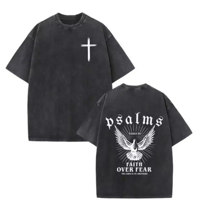 Christian Jesus Faith Over Fear Bible Verse Washed T-shirts Men Women Fashion Vintage Oversized T Shirts Harajuku Cotton T-shirt