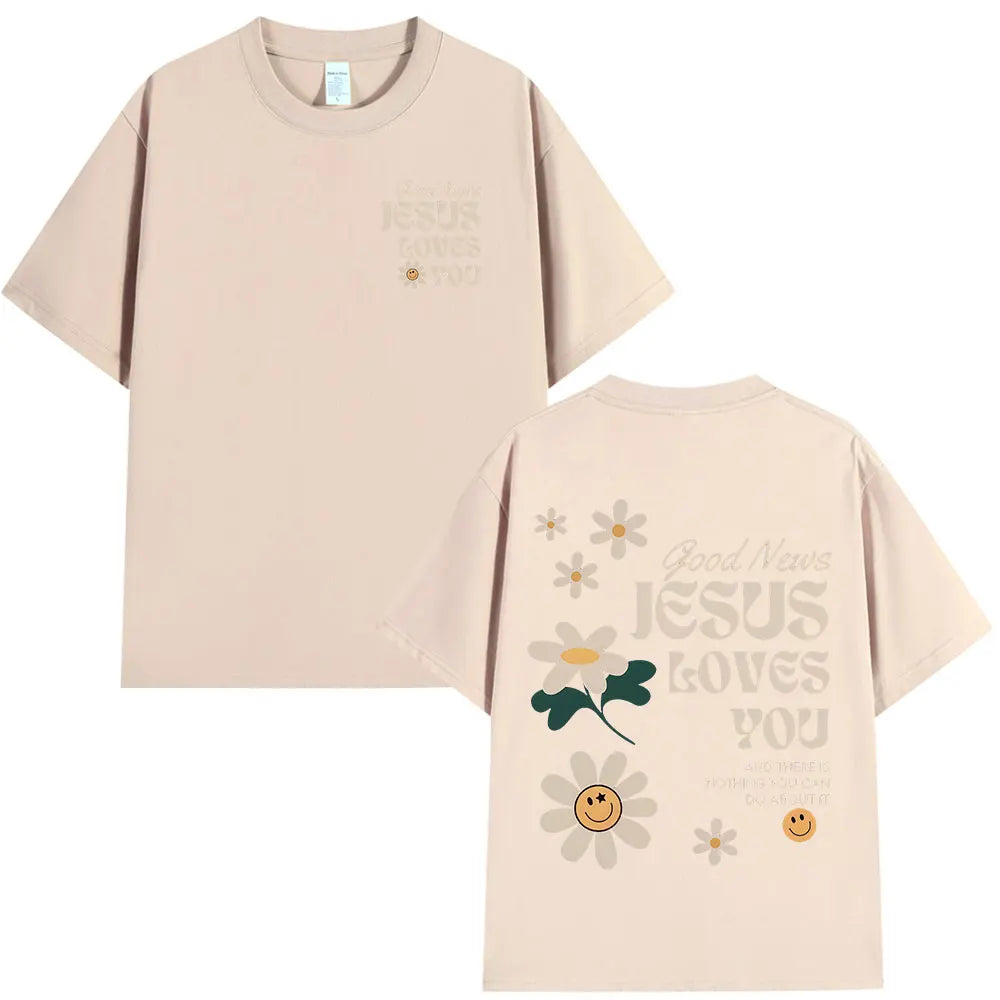 Good News Jesus Loves You Christian Bible Verse T-shirts Men's Women Clothing Fashion Harajuku Short Sleeves T Shirts Streetwear