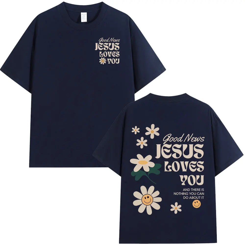 Good News Jesus Loves You Christian Bible Verse T-shirts Men's Women Clothing Fashion Harajuku Short Sleeves T Shirts Streetwear