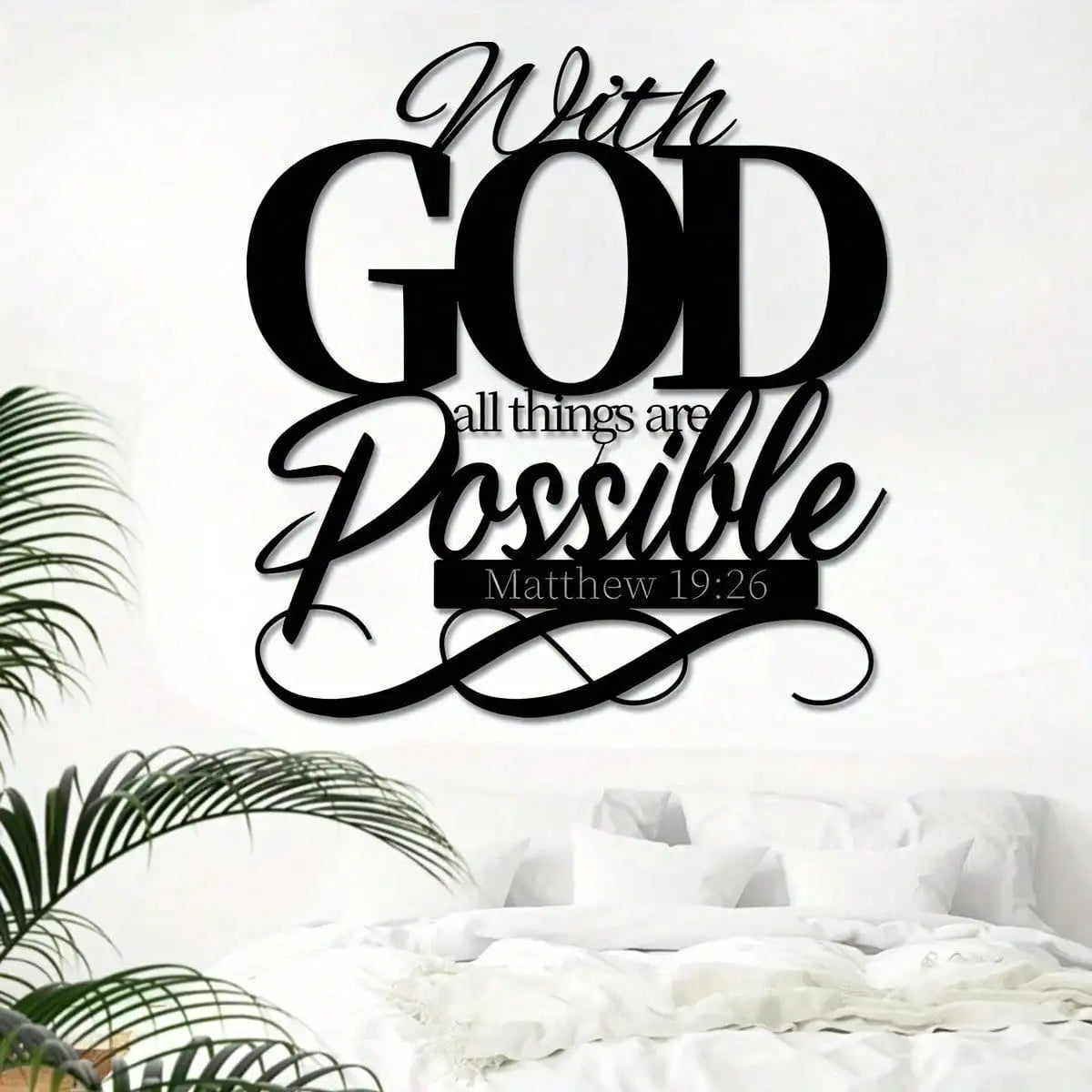 Christian Bible Verse Metal Wall Art "With God All Things Are Possible" - Religious Home Decor Sign