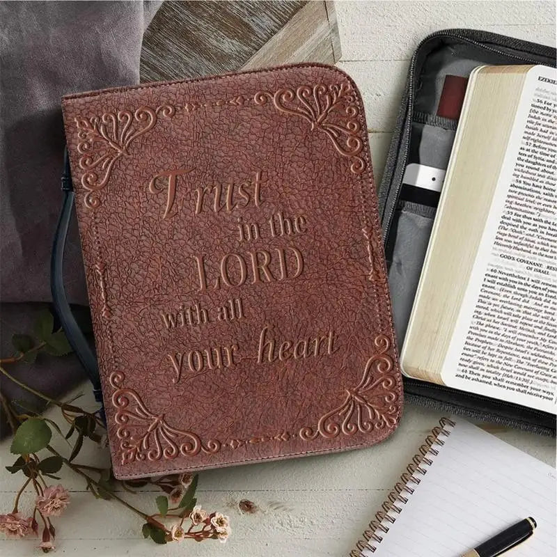 Women Classic Print Bible Bag Zipper Handle Handbags Bible PU Leather Cover Hymns Bible Case Carrying Bible Storage Bags