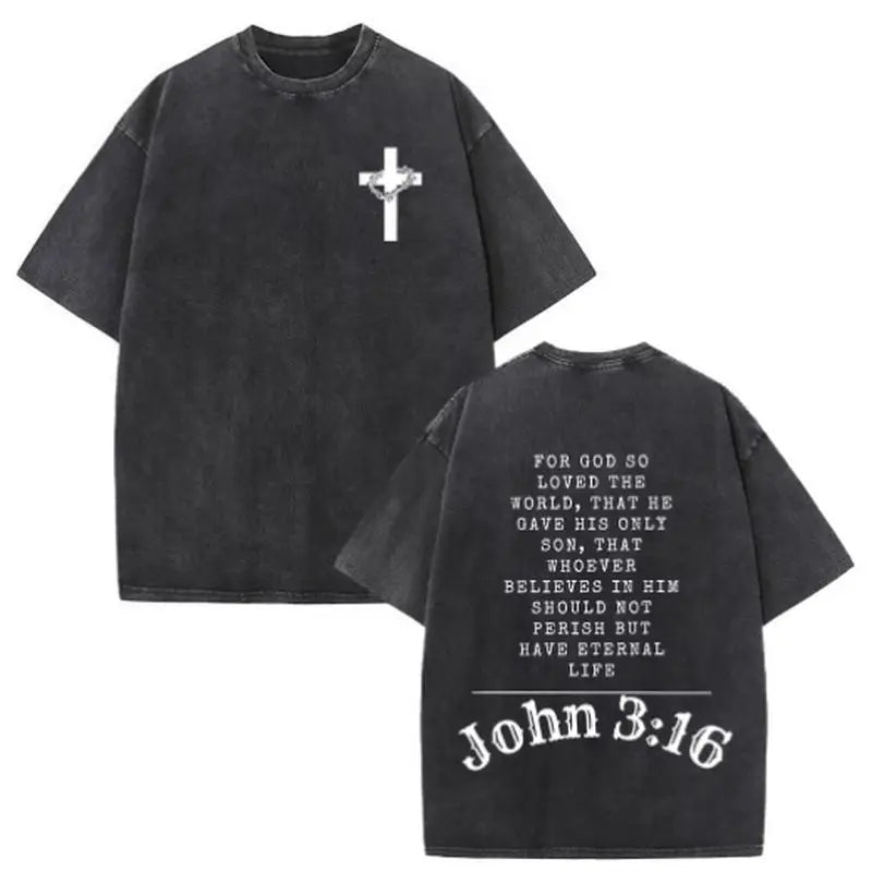 Christian Jesus Faith Over Fear Bible Verse Washed T-shirts Men Women Fashion Vintage Oversized T Shirts Harajuku Cotton T-shirt