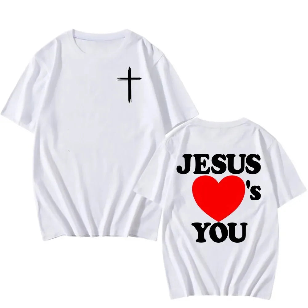 Christian Bible Verse 2025 New Tshirts Jesus Loves You T-shirt Round Neck Summer Cotton T Shirt Camisetas Men Women Clothing Tee
