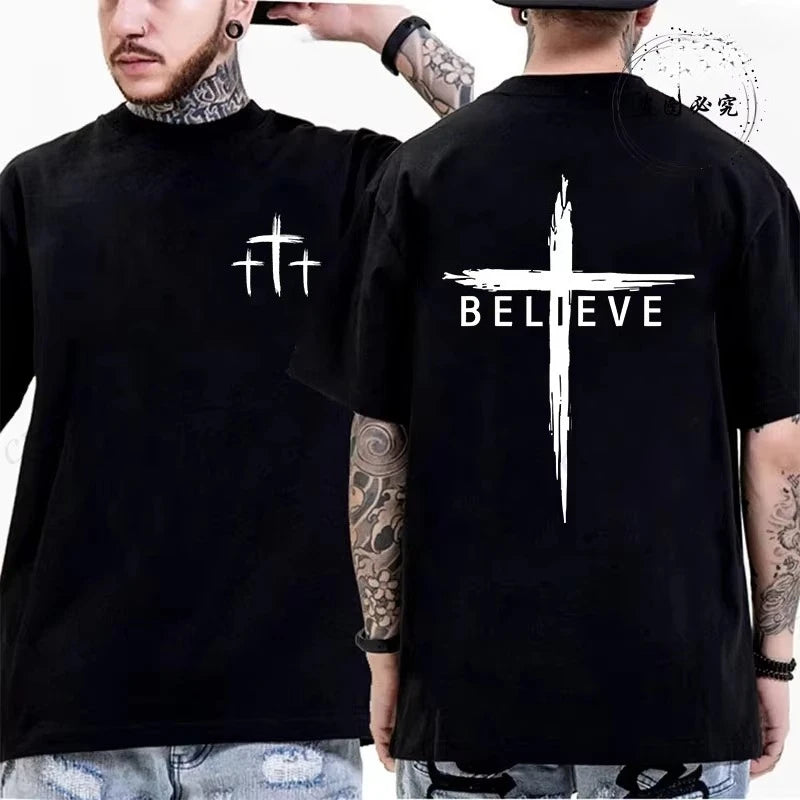 Summer Men's T-Shirts Comfortable Round Neck Short-sleeved Casual T-shirt Christian Jesus Bible Verse Print Men Fashion Tshirts