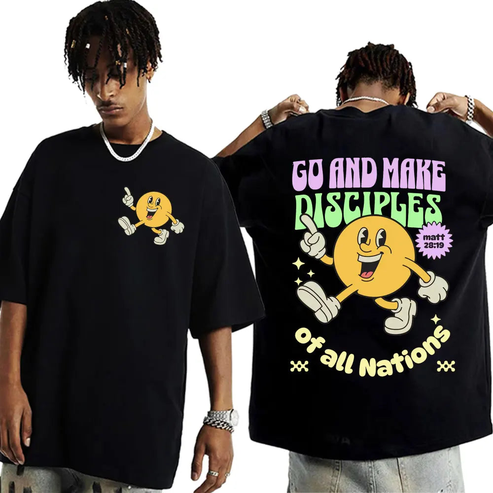 Go Make Disciples Christian Streetwear T Shirts Vintage Men Bible T Shirt Women's Fashion Aesthetic Cotton Short Sleeve T-shirts